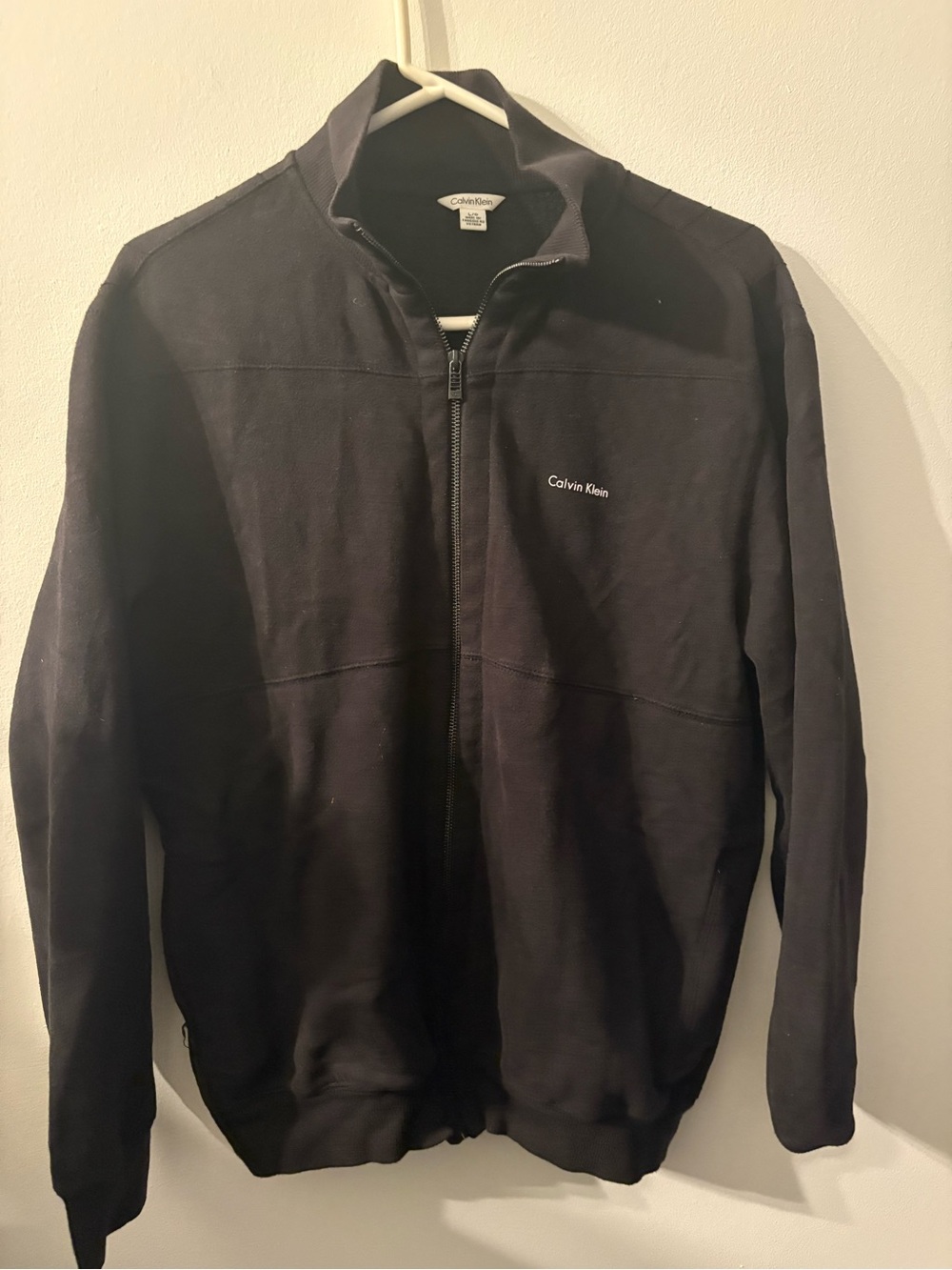 Calvin Klein Black Full Zip Mock Neck Jacket Large Cotton Blend Logo